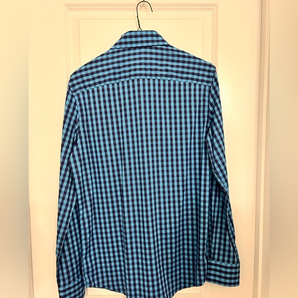 Daniel Hechter Paris Men’s Blue and Navy Check Long Sleeve Button-Up Shirt - Picture 2 of 3